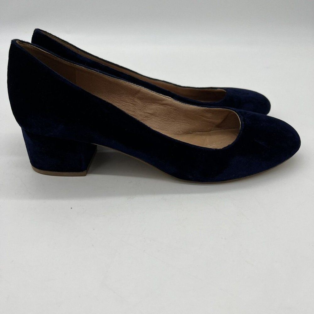 Madewell Heels 9 Blue The Ella Round Toe Low Heel Velvet Pumps Shoes Slip On